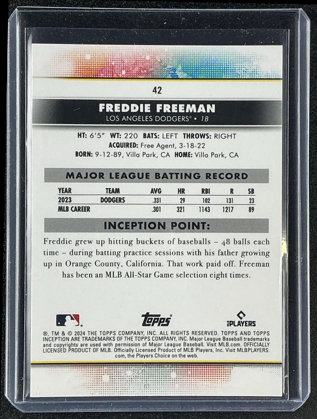 FREDDIE FREEMAN 2024 TOPPS INCEPTION #42 GREEN DODGERS