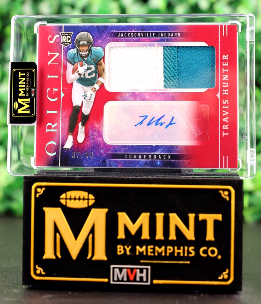 TRAVIS HUNTER 2025 ORIGINS RED ROOKIE PATCH AUTO /99 RC SSP RPA JAGUARS