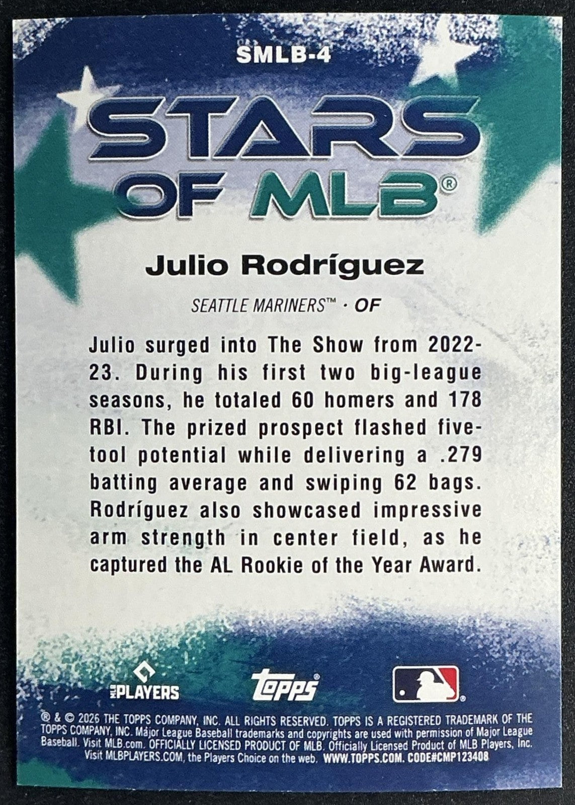 JULIO RODRIGUEZ 2026 TOPPS SERIES 1 #SMLB-4 STARS OF MLB MARINERS
