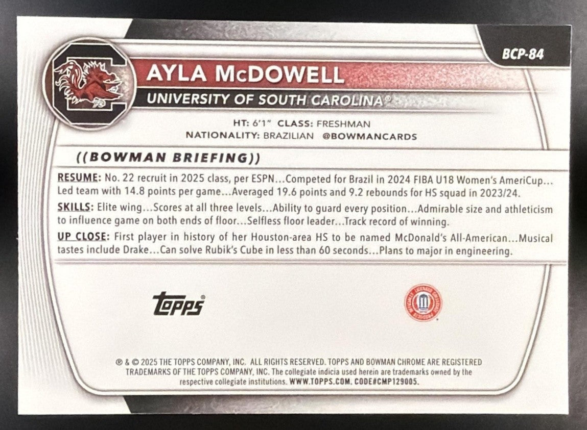 2025 Bowman Ayla McDowell #BCP-84 Chrome Mini Diamond Refractor 1st Prospect