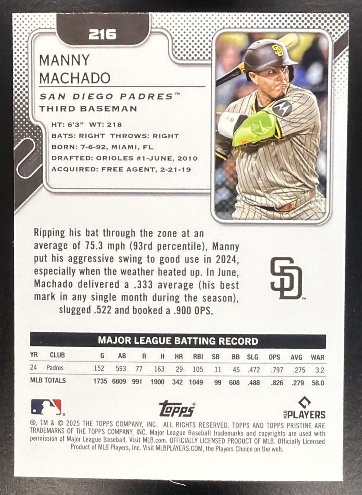 MANNY MACHADO 2025 TOPPS PRISTINE #216 PADRES