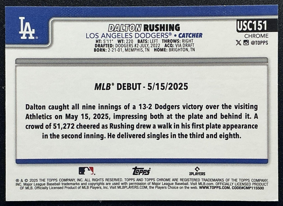 DALTON RUSHING 2025 TOPPS CHROME UPDATE #USC151 GEOMETRIC REFRACTOR RC DODGERS