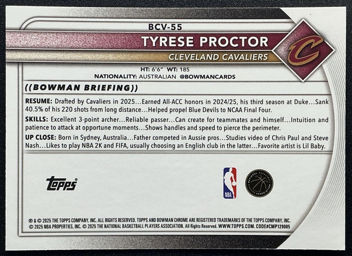 2025 Bowman Tyrese Proctor #BCV-55 Chrome Pink Mojo Refractor /199 RC