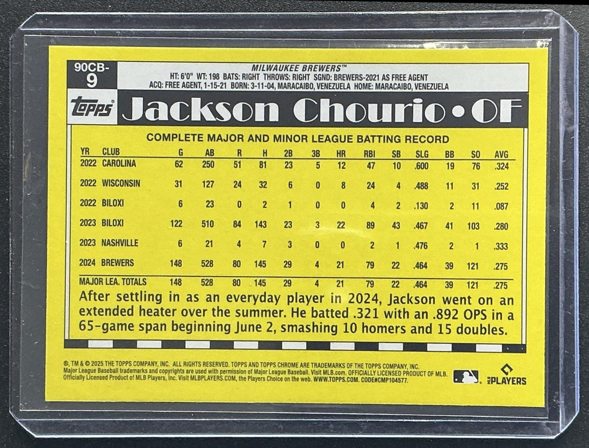 JACKSON CHOURIO 2025 TOPPS CHROME #90CB-9 1990 BASEBALL BREWERS
