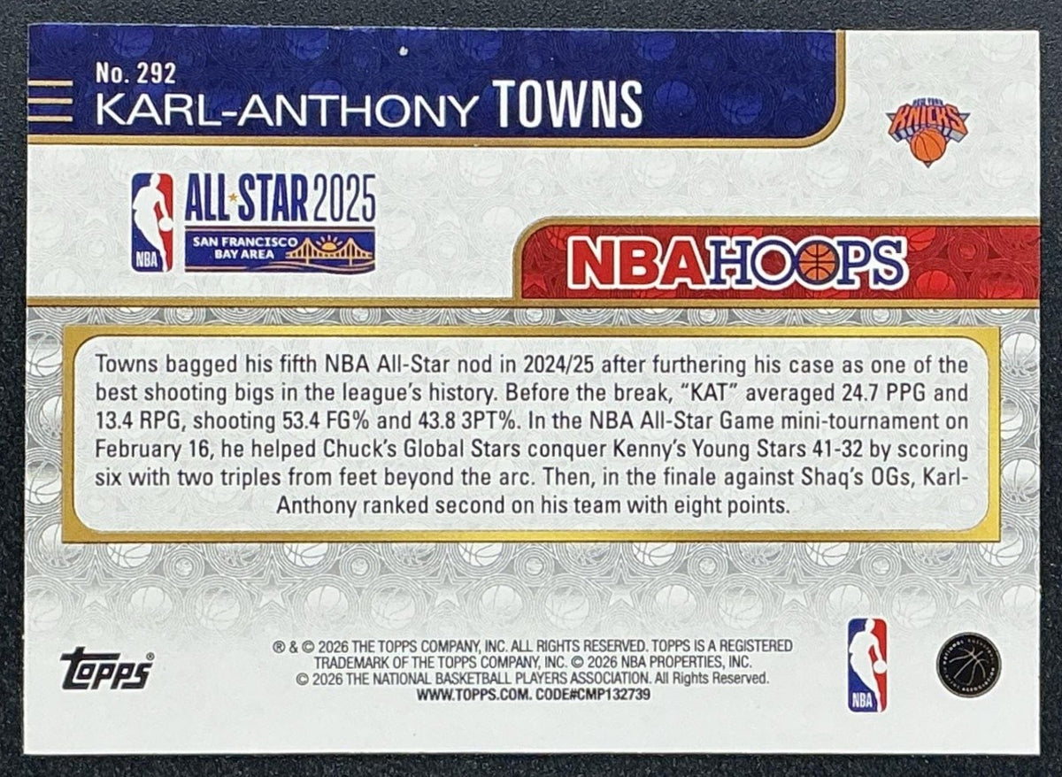 KARL-ANTHONY TOWNS 2025-26 TOPPS HOOPS #292 LIGHT BURST ALL-STAR KNICKS