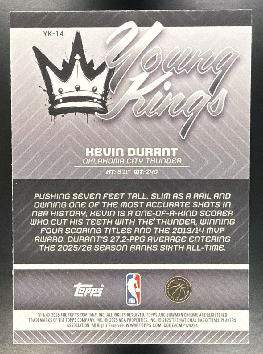 KEVIN DURANT 2025-26 BOWMAN #YK-14 CHROME YOUNG KINGS THUNDER