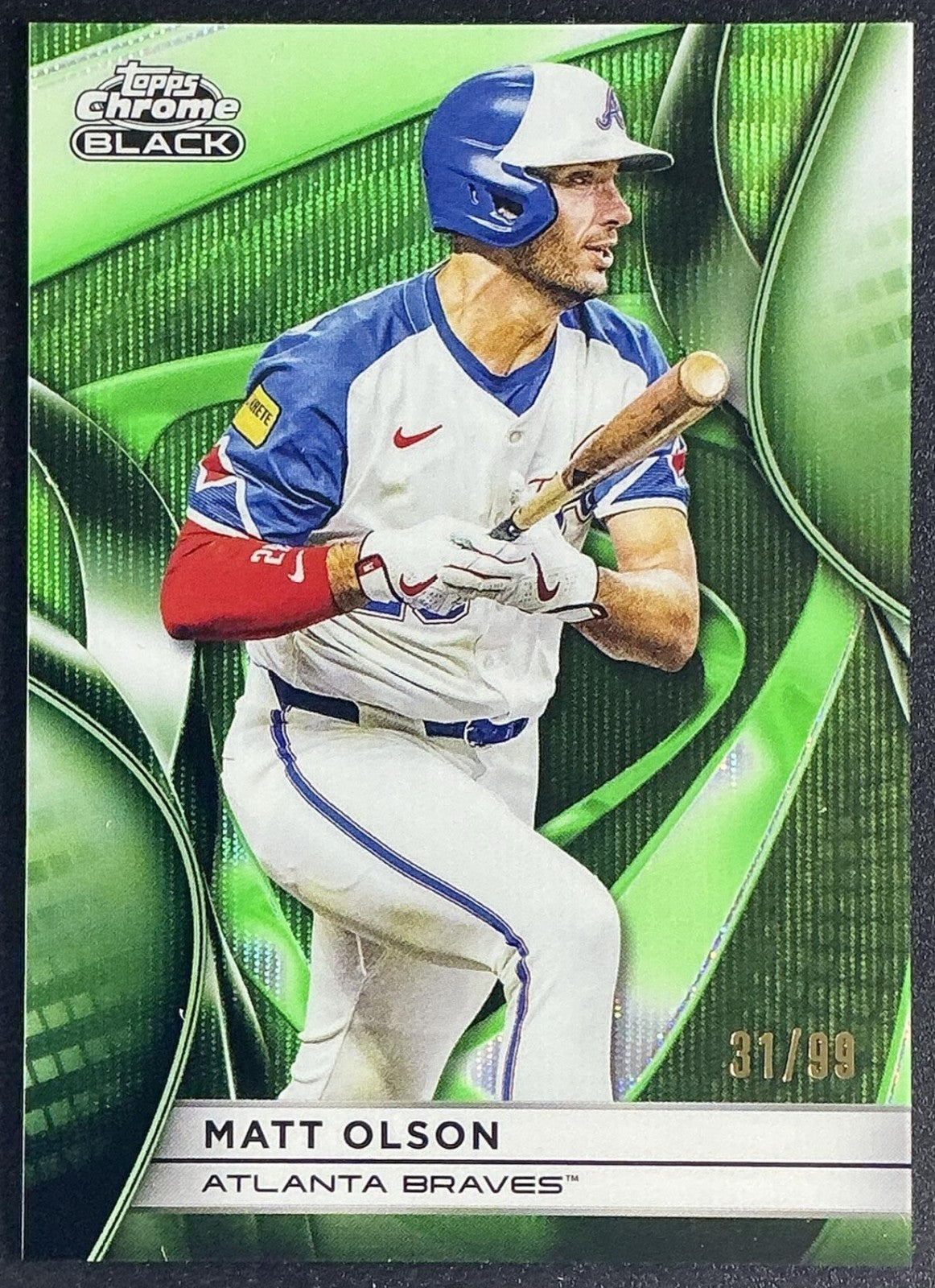 MATT OLSON 2025 TOPPS CHROME BLACK #91 GREEN WAVE REFRACTOR 31/99 BRAVES