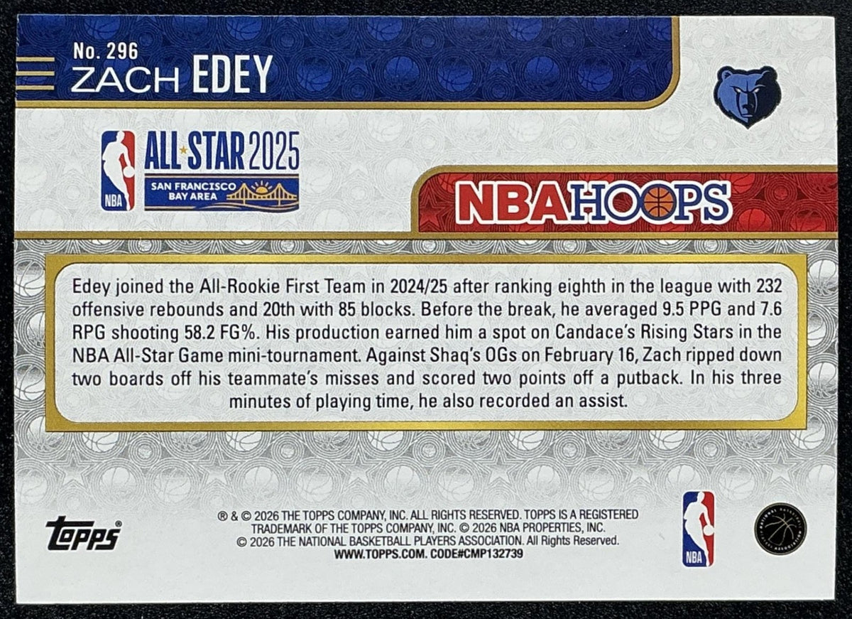 ZACH EDEY 2025-26 TOPPS HOOPS #296 RAINBOW FOIL ALL-STAR GRIZZLIES