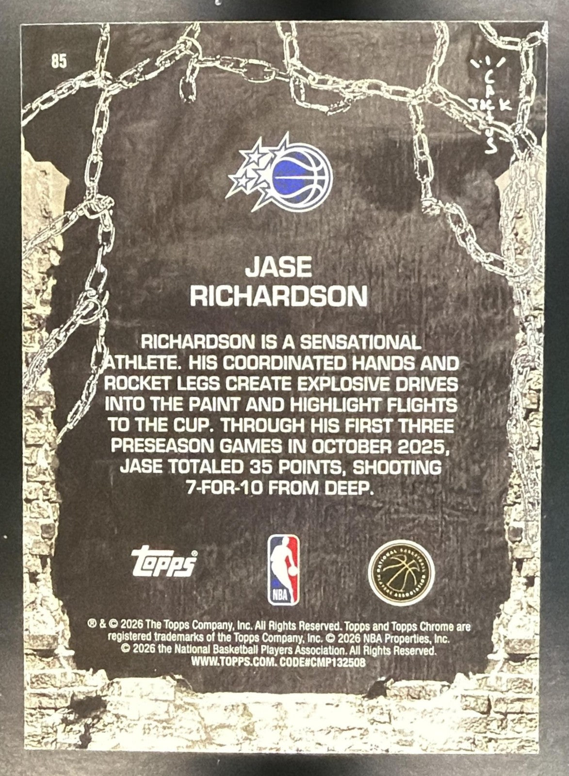 JASE RICHARDSON 2025-26 TOPPS CHROME X CACTUS JACK #85 RC MAGIC