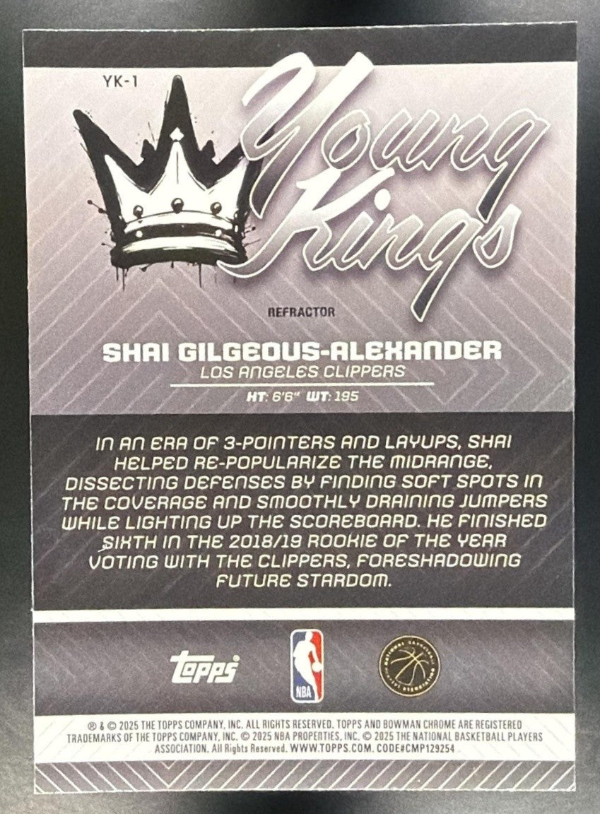 2025 Bowman Shai Gilgeous-Alexander #YK-1 Chrome Young Kings Refractor