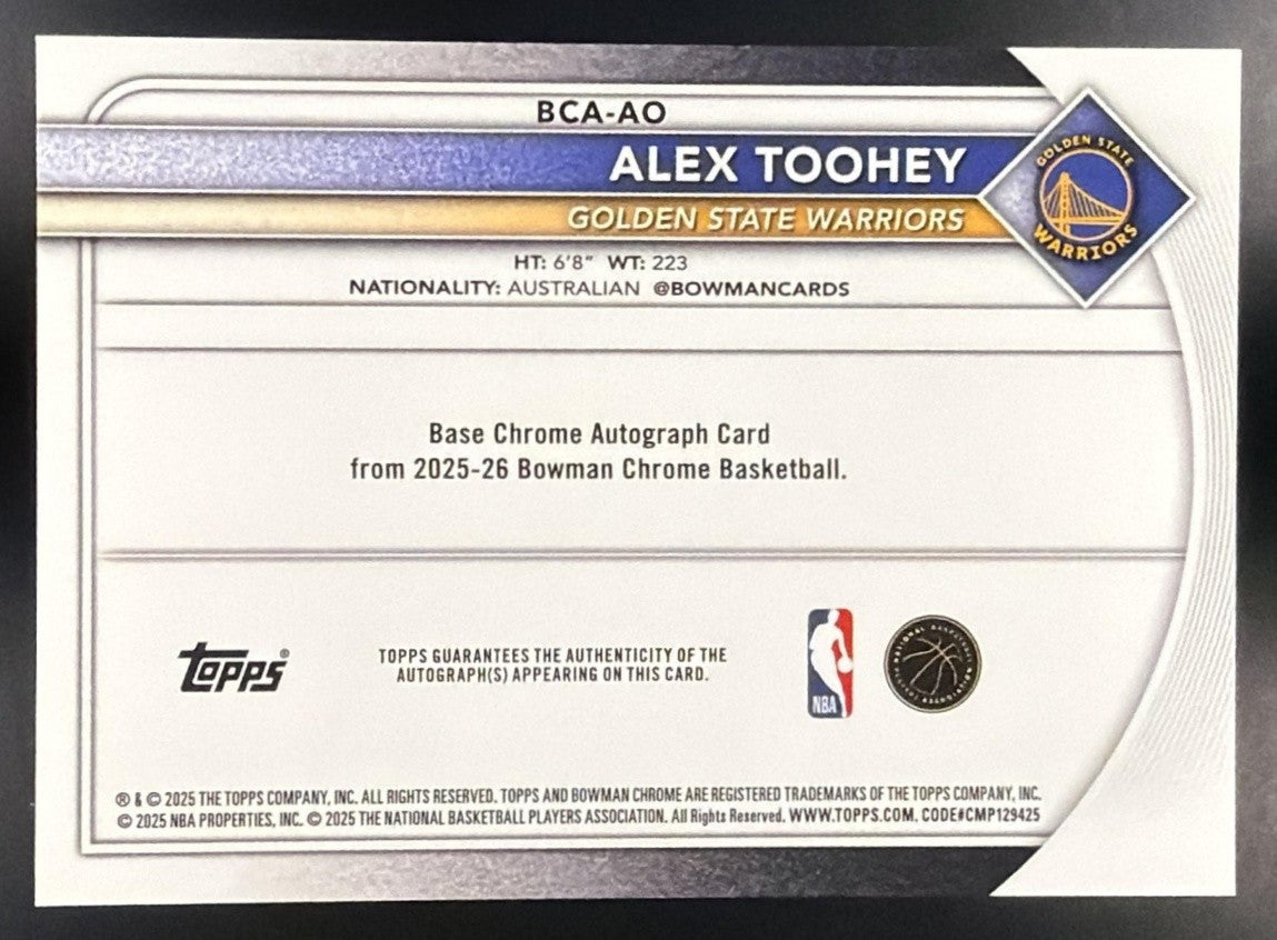 ALEX TOOHEY 2025-26 BOWMAN #BCA-AO CHROME AUTO RC WARRIORS