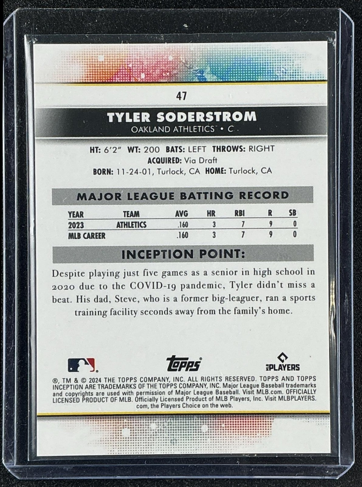TYLER SODERSTROM 2024 TOPPS INCEPTION #47 RC ATHLETICS