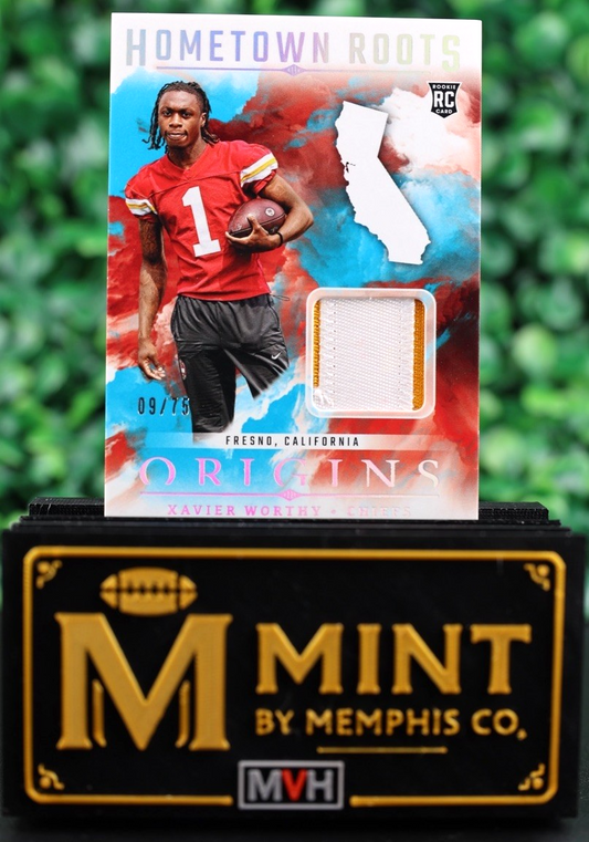 XAVIER WORTHY 2024 PANINI ORIGINS HOMETOWN ROOTS RC PATCH TURQUOISE /75 CHIEFS