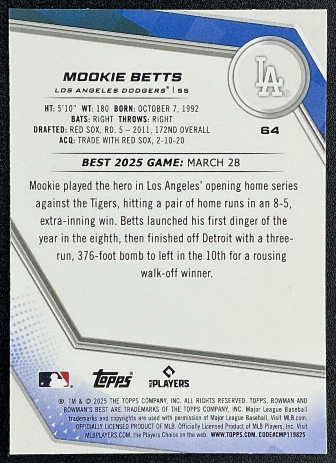 MOOKIE BETTS 2025 BOWMAN'S BEST #64 DODGERS