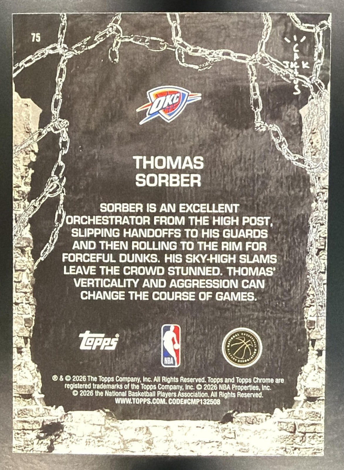THOMAS SORBER 2025-26 TOPPS CHROME X CACTUS JACK #75 RC THUNDER