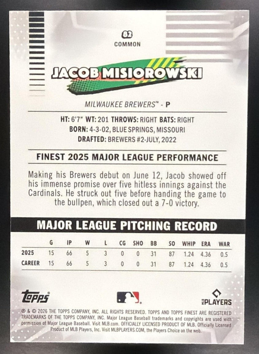 JACOB MISIOROWSKI 2026 TOPPS FINEST #82 RC BREWERS