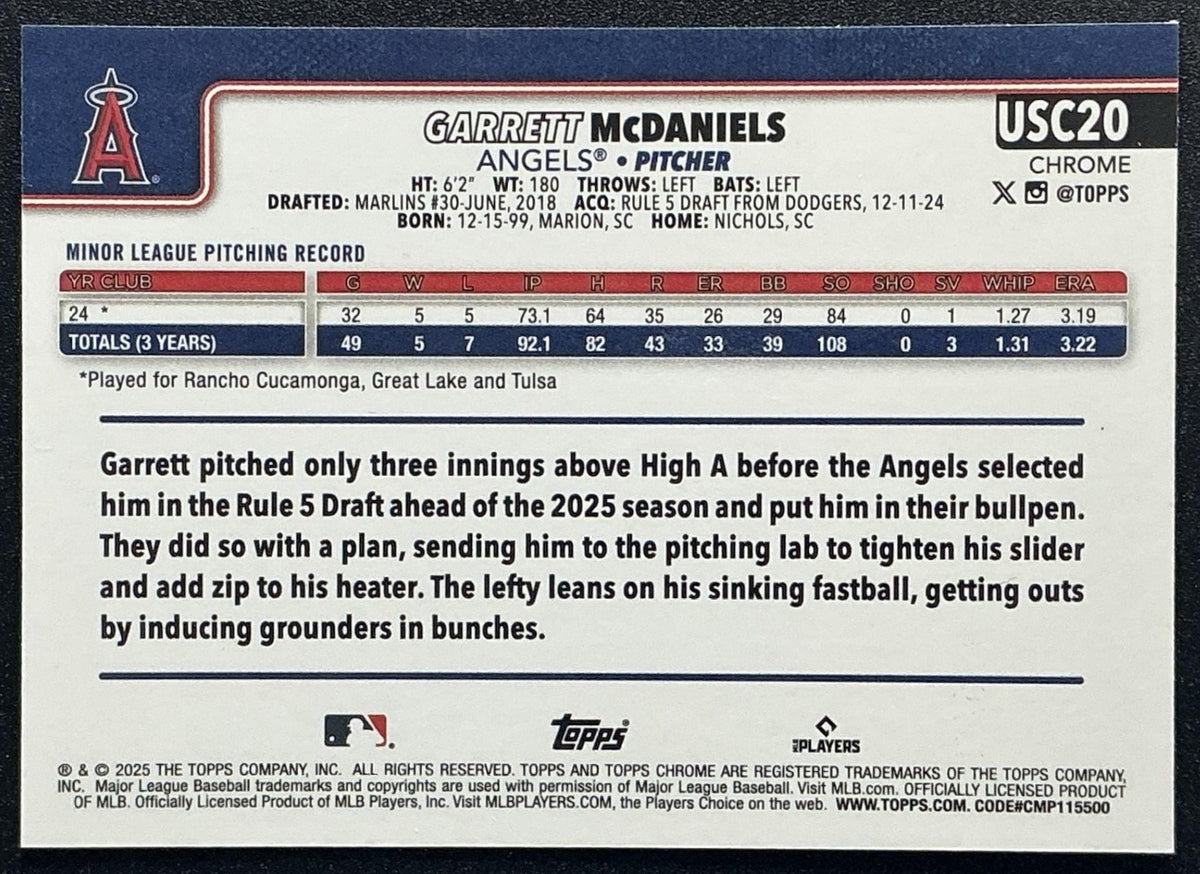 2025 Topps Chrome Update Garrett McDaniels #USC20 Teal Refractor /299 RC