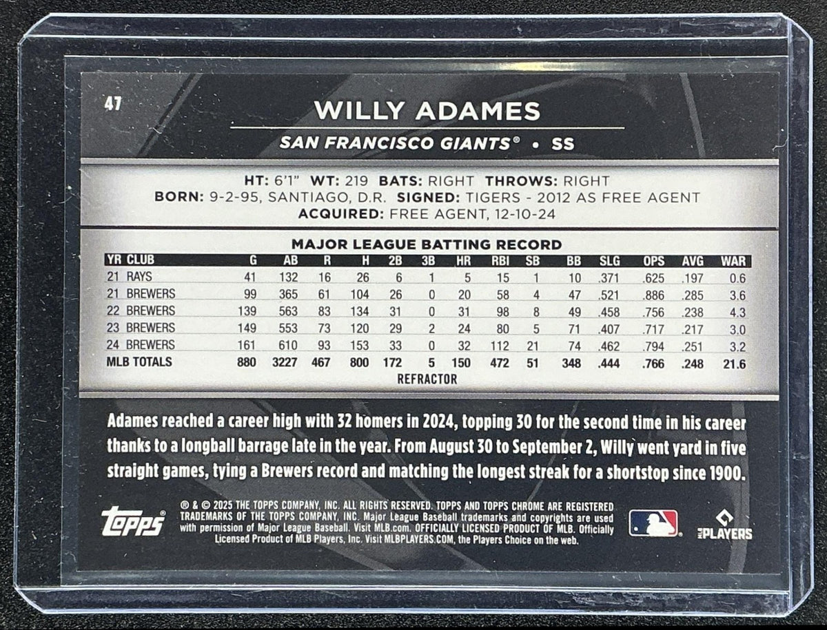WILLY ADAMES 2025 TOPPS CHROME BLACK #47 REFRACTOR 35/199 GIANTS