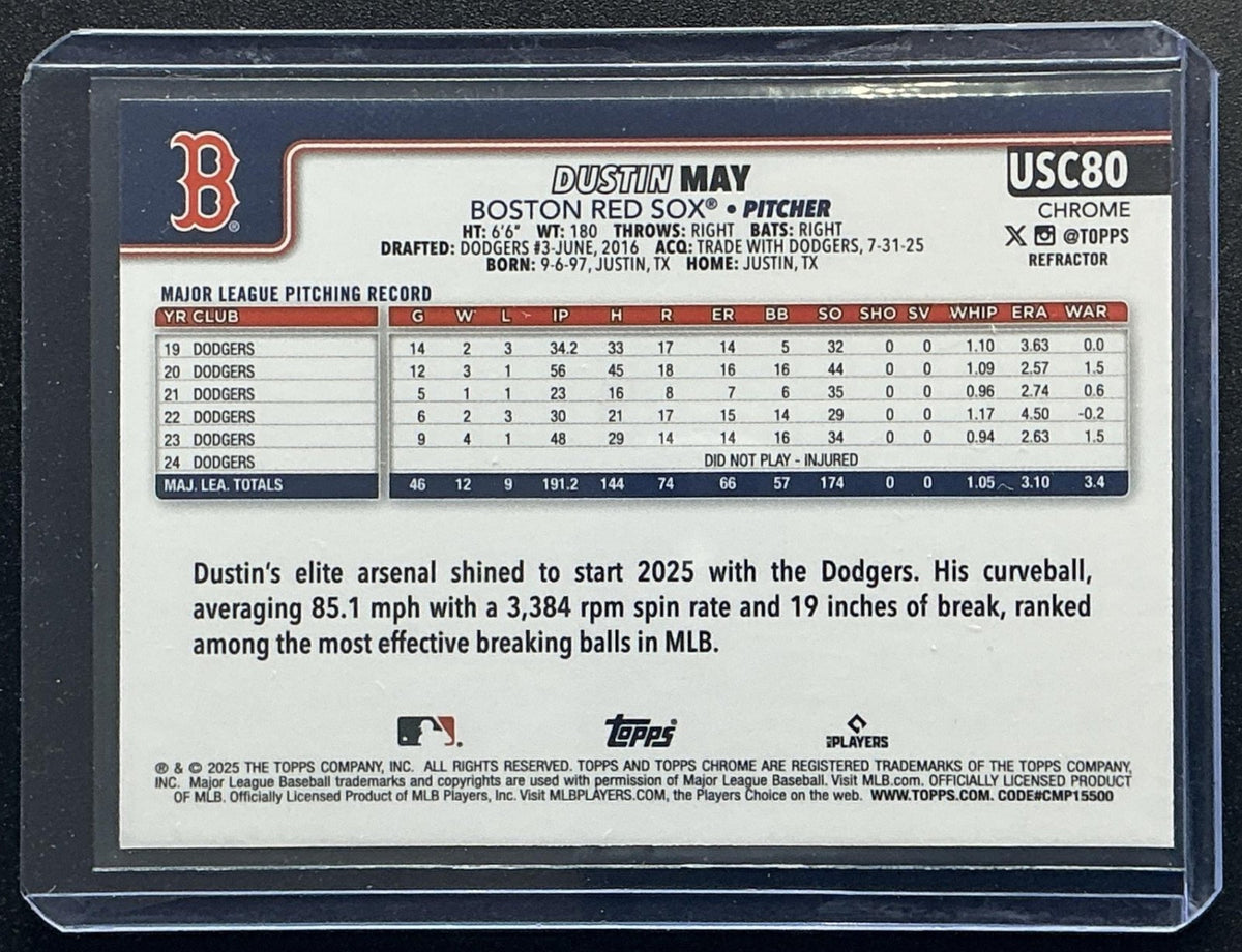 DUSTIN MAY 2025 TOPPS CHROME UPDATE #USC80 REFRACTOR RED SOX