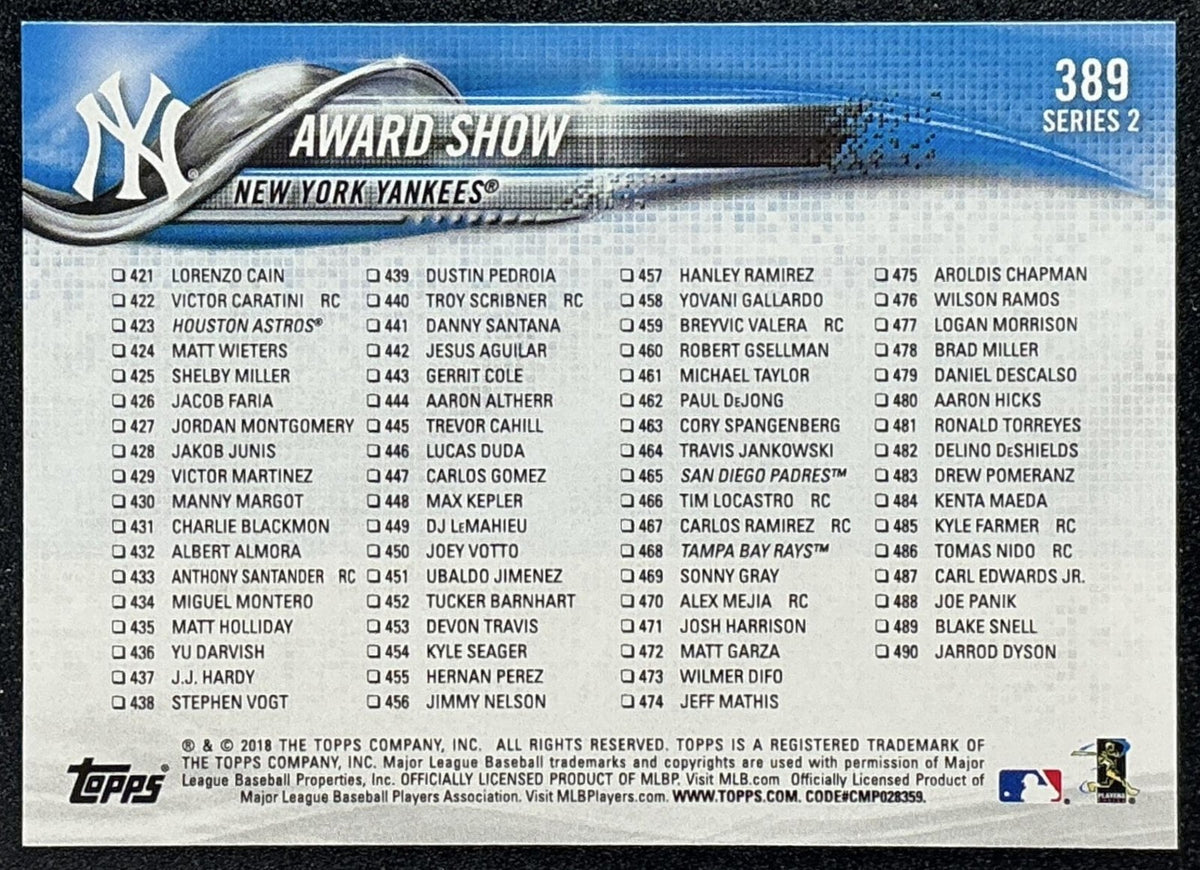 AWARD SHOW 2018 TOPPS #389 ANGELS YANKEES