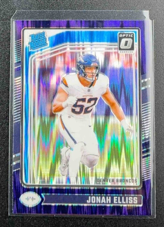 JONAH ELLISS 2024 PANINI DONRUSS OPTIC #257 PURPLE SHOCK RATED ROOKIE BRONCOS