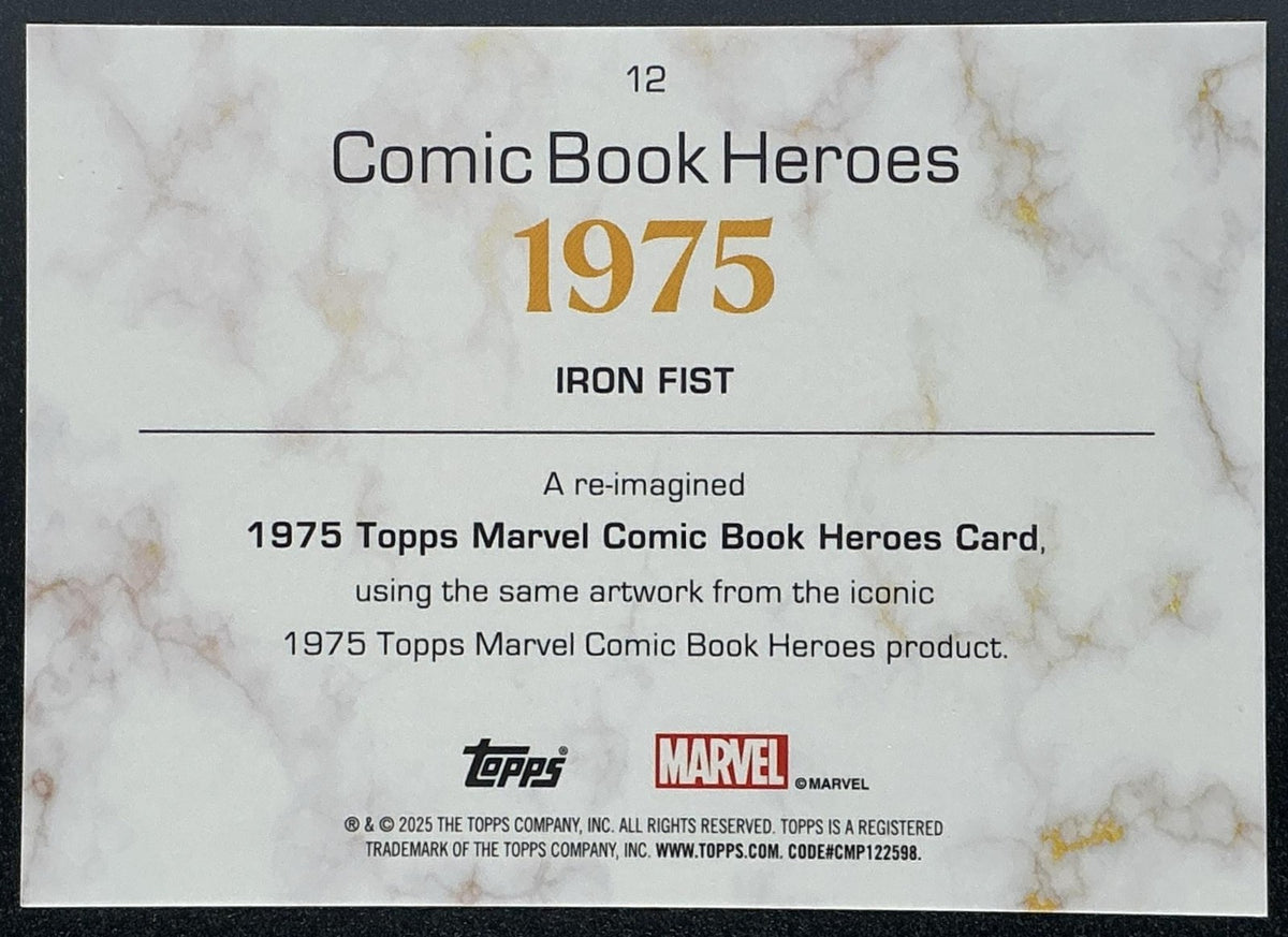 2025 Topps Marvel 1975 Golden Anniversary Iron Fist #12 Gold Raywave /150