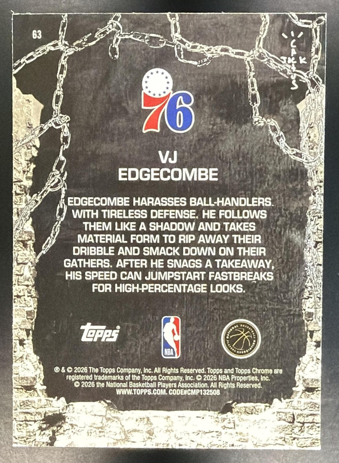 VJ EDGECOMBE 2025-26 TOPPS CHROME X CACTUS JACK #63 RC 76ERS