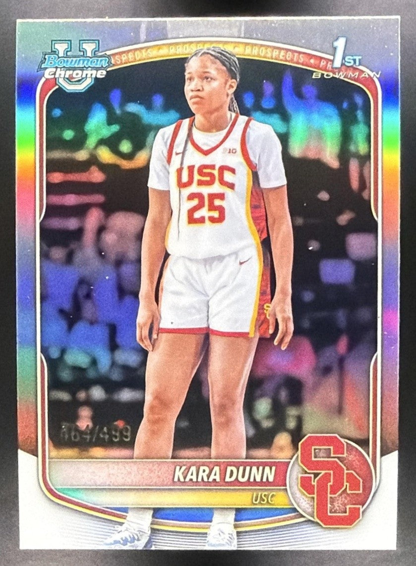 KARA DUNN 2025-26 BOWMAN #BCP-71 CHROME REFRACTOR 464/499 1ST PROSPECT TROJANS