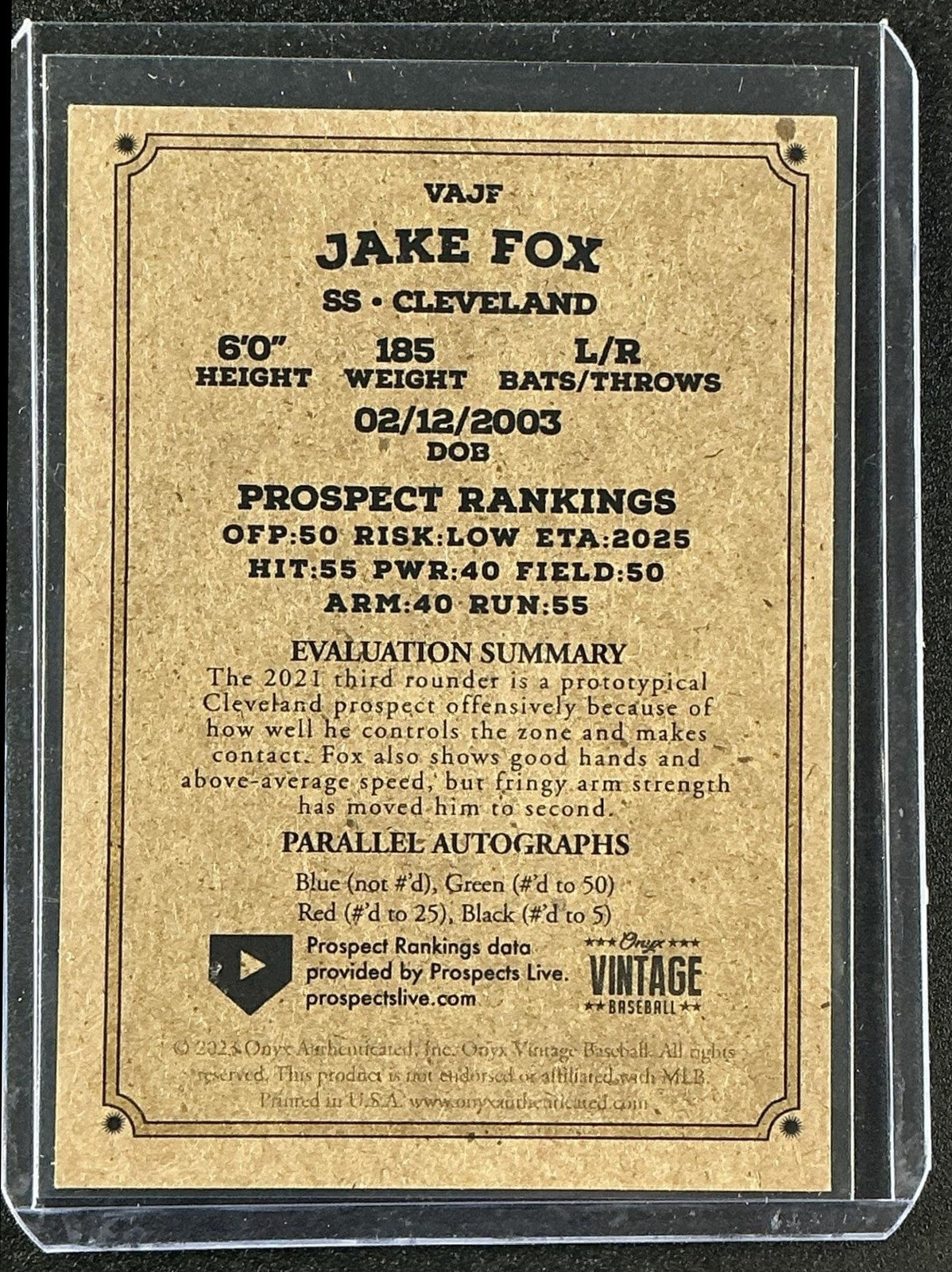 JAKE FOX 2023 ONYX VINTAGE EXTENDED #VAJF BLUE SIGNATURES AUTO GUARDIANS