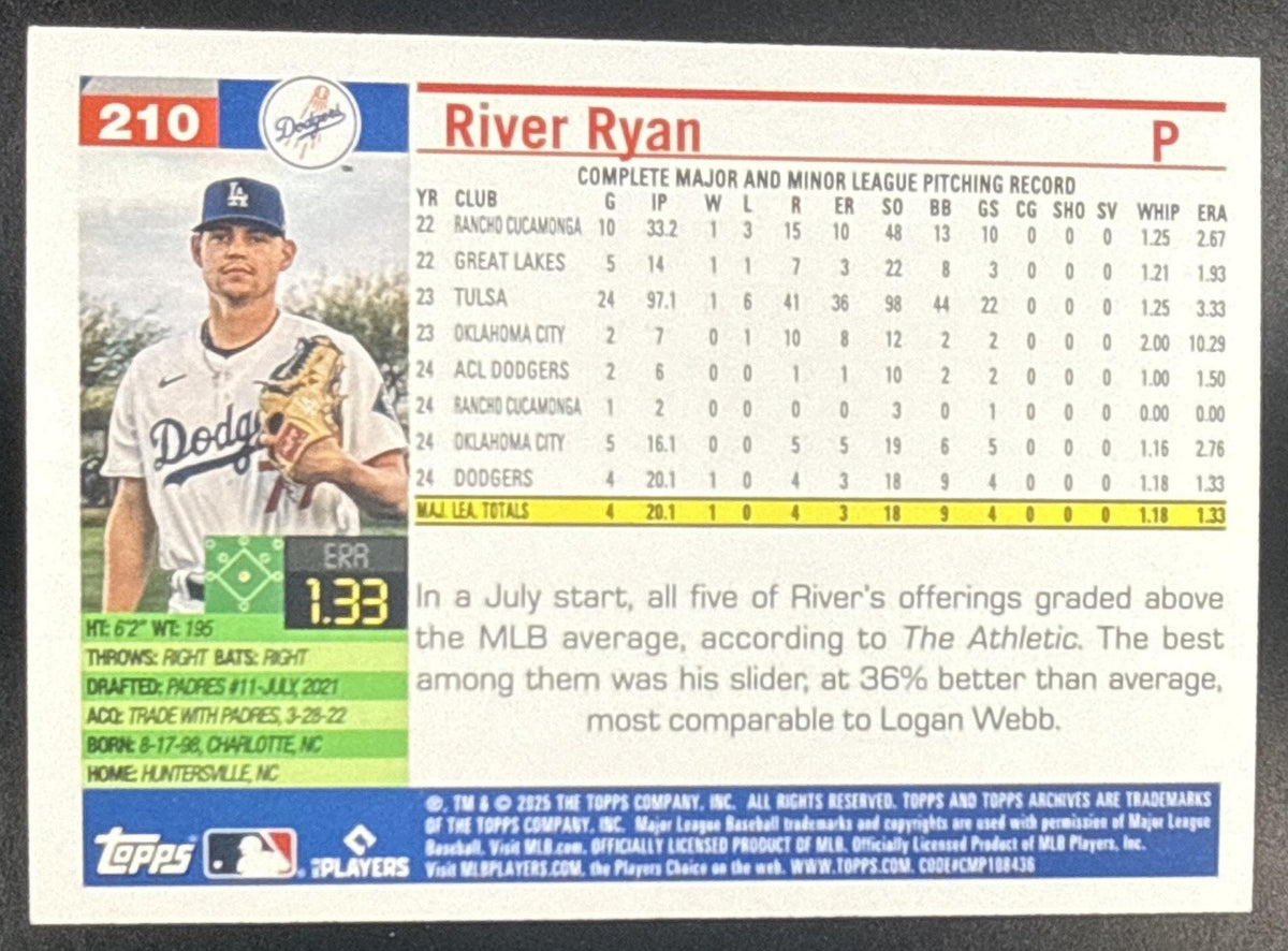 RIVER RYAN 2025 TOPPS ARCHIVES #210 2005 DESIGN GREEN FOILBOARD 97/99 RC DODGERS