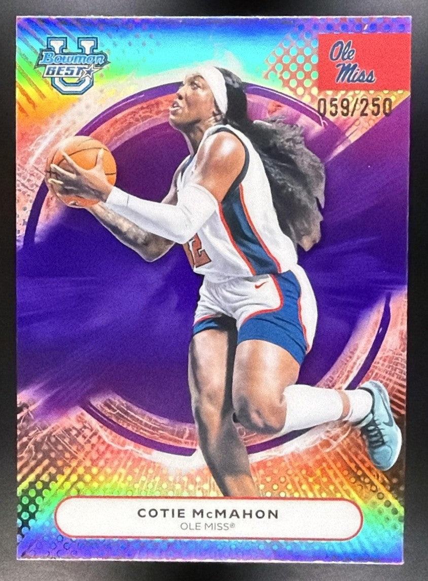 COTIE MCMAHON 2025-26 BOWMAN BEST UNIVERSITY #38 PURPLE REFRACTOR 59/250 REBELS