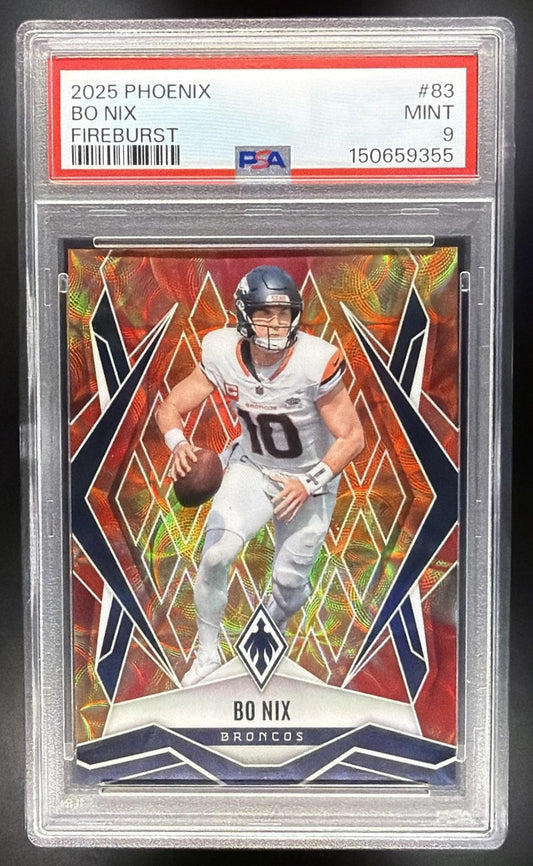BO NIX 2025 PANINI PHOENIX #83 FIREBURST 258/350 BRONCOS PSA 9