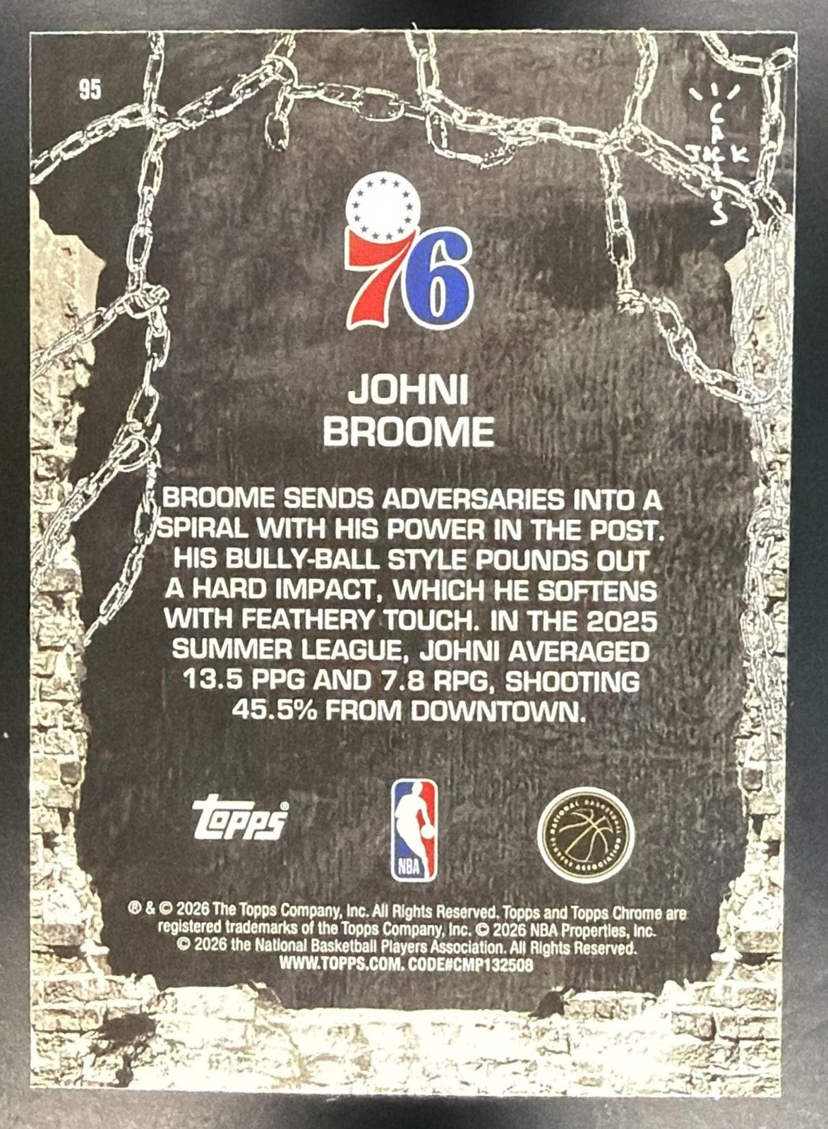 JOHNI BROOME 2025-26 TOPPS CHROME X CACTUS JACK #95 RC 76ERS