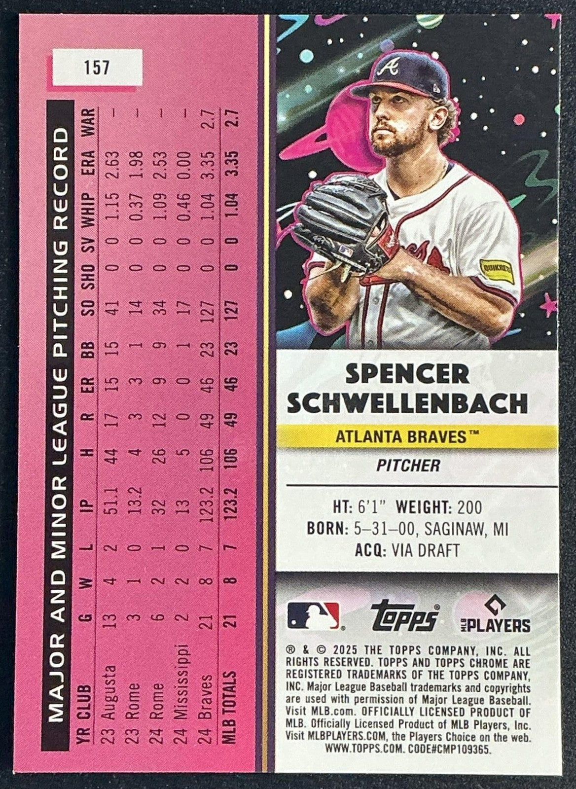 SPENCER SCHWELLENBACH 2025 TOPPS COSMIC CHROME #157 RC BRAVES