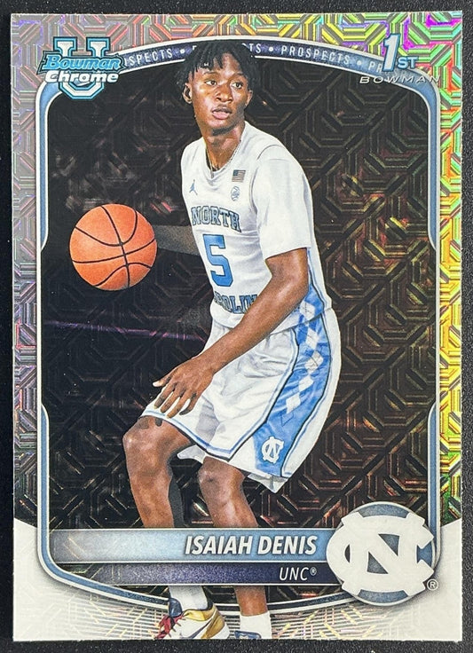 ISAIAH DENIS 2025-26 BOWMAN #BCP-49 CHROME MOJO REFRACTOR 1ST PROSPECT TAR HEELS