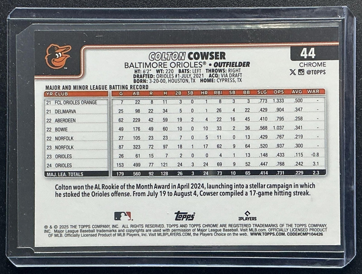 COLTON COWSER 2025 TOPPS CHROME LOGOFRACTOR #44 ORIOLES