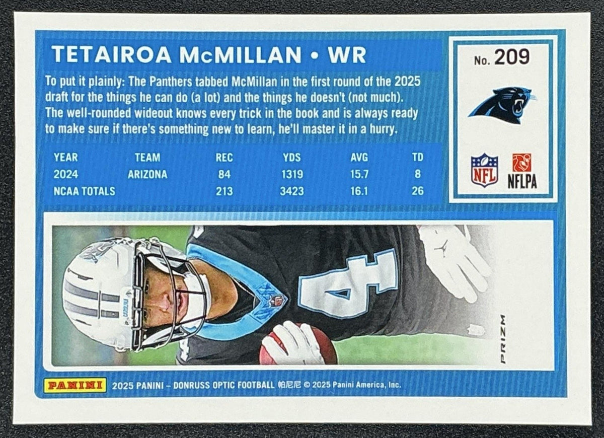 2025 Panini Donruss Optic Tetairoa McMillan #209 Rated Rookie Holo Prizm
