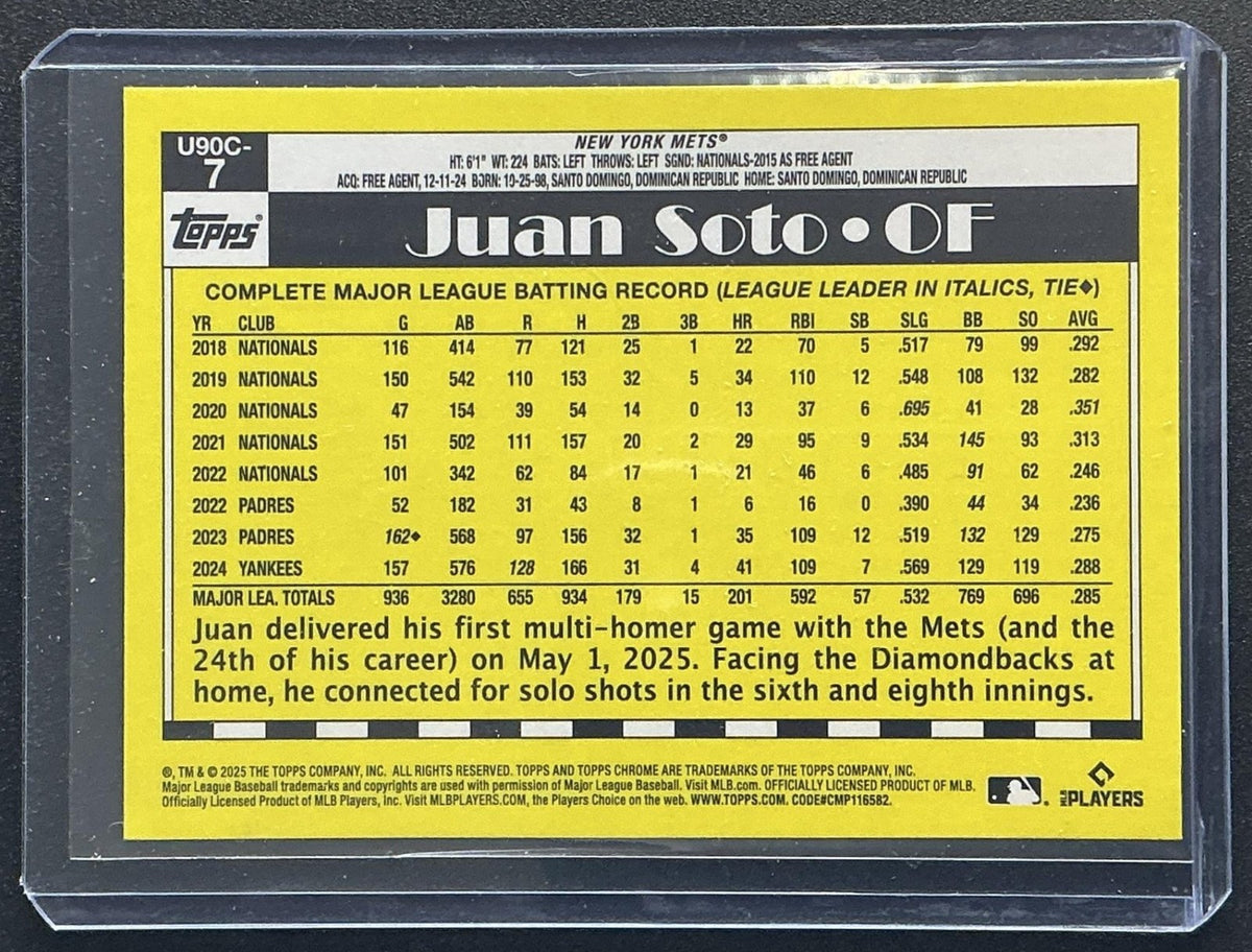 JUAN SOTO 2025 TOPPS UPDATE #U90C-7 SILVER PACK 1990 CHROME MOJO REFRACTOR METS