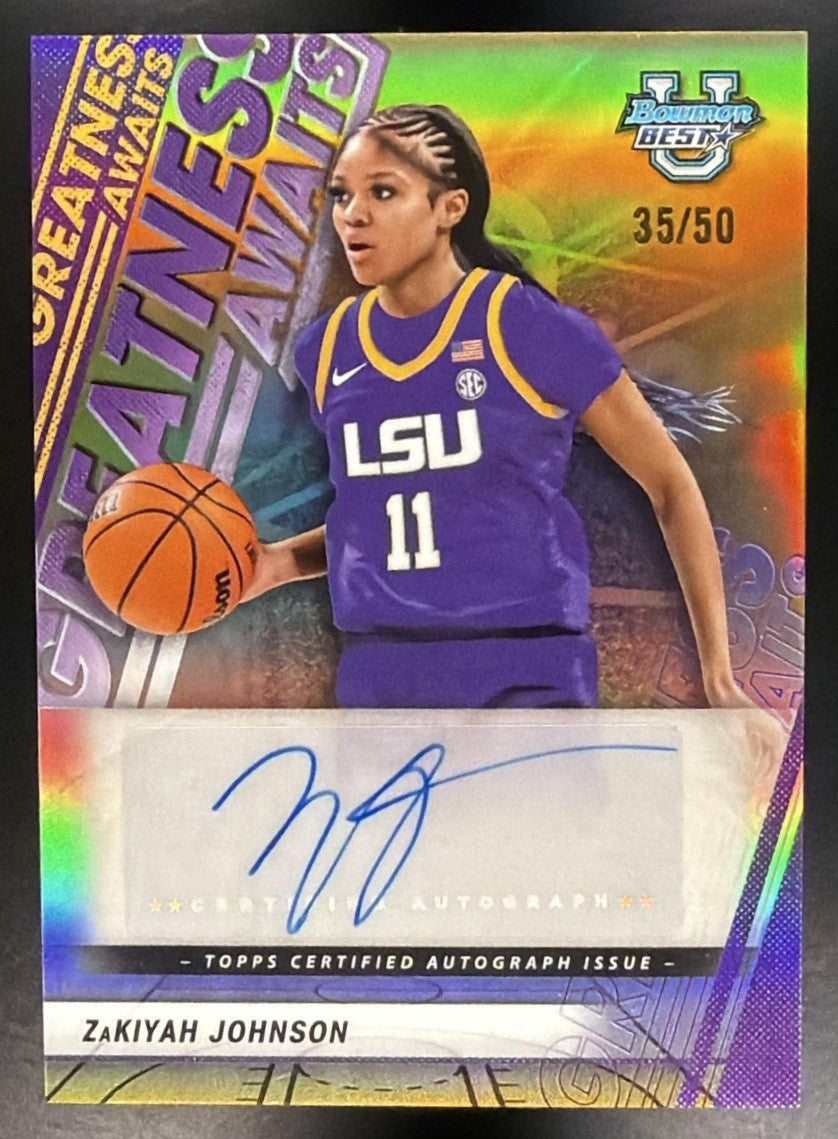 2025 Bowman Best University ZaKiyah Johnson Greatness Awaits Auto Gold /50