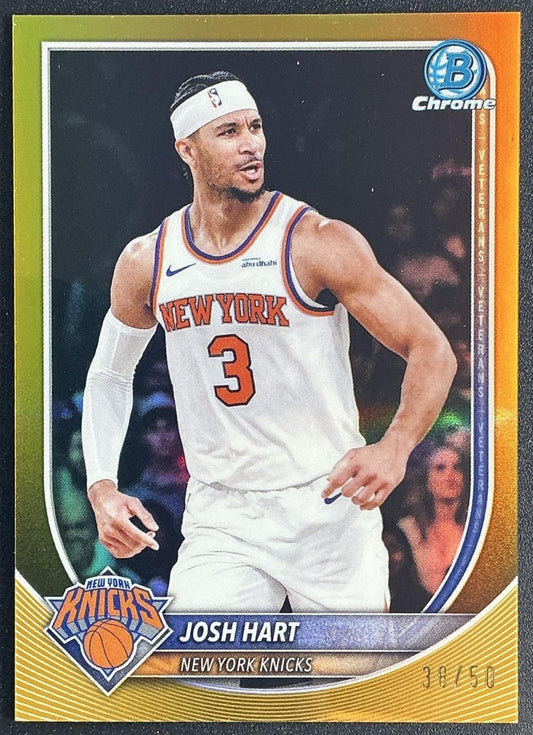 JOSH HART 2025-26 BOWMAN #BCV-153 CHROME GOLD REFRACTOR 38/50 KNICKS