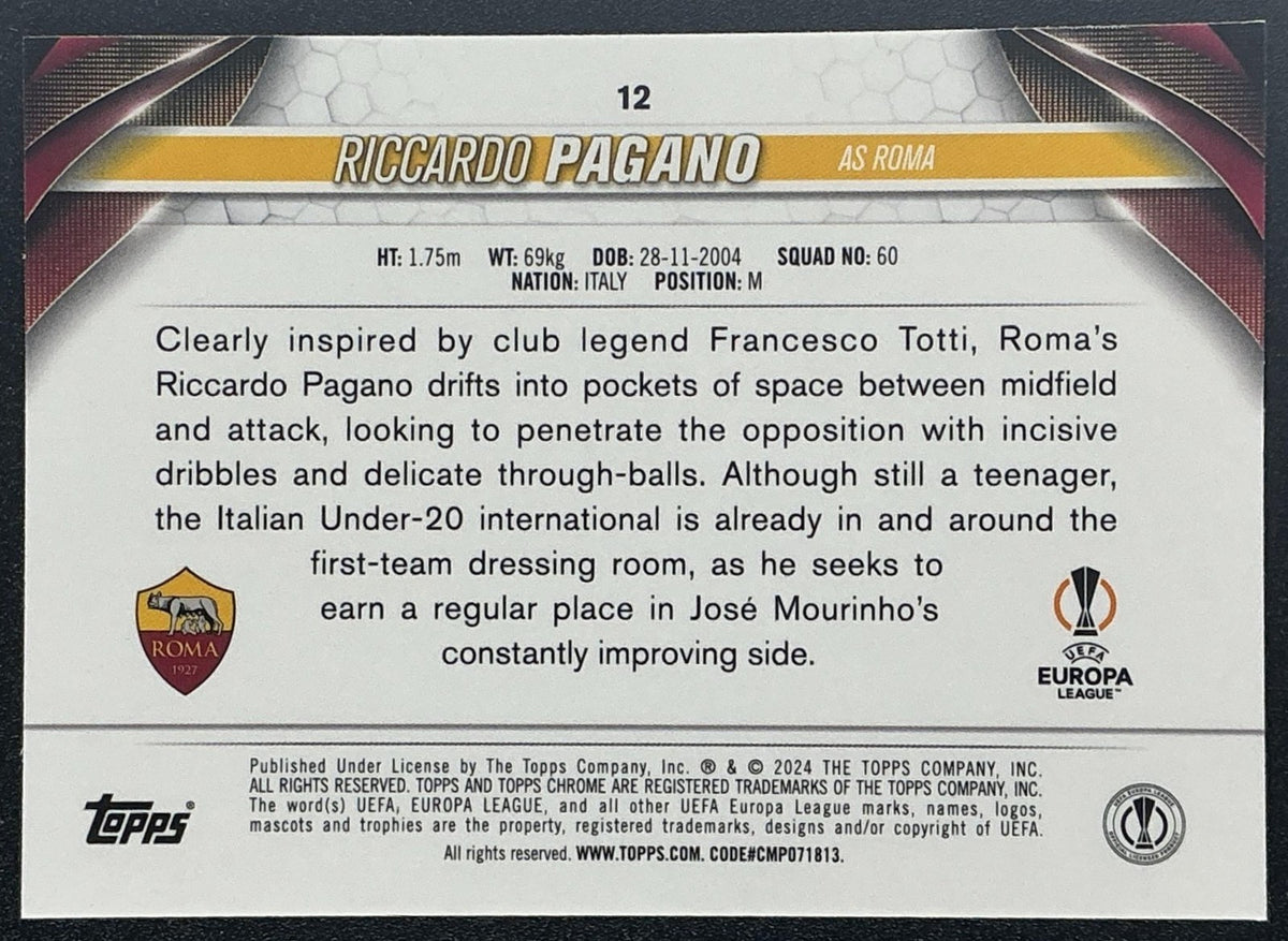 2023 Topps Chrome UEFA Club Competitions Riccardo Pagano #12 Toppsfractor /52 RC
