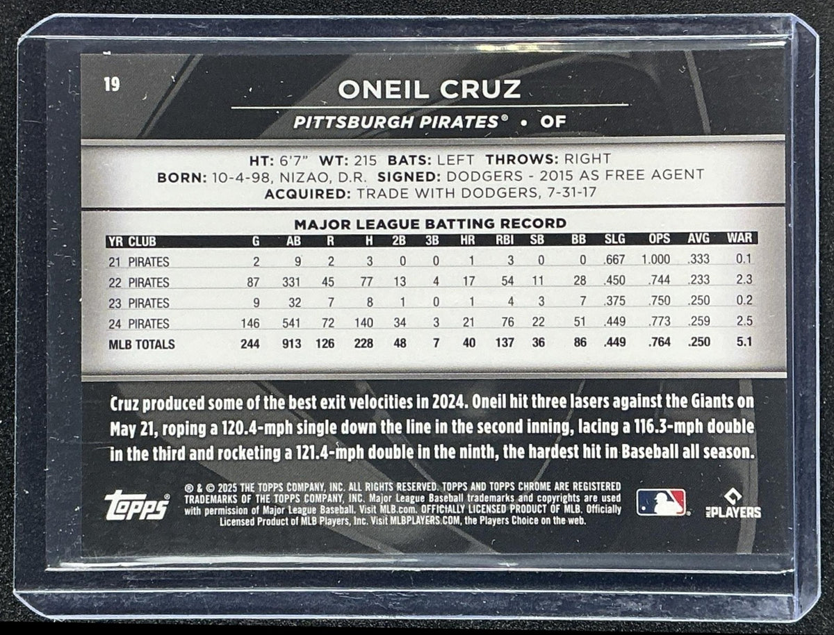 ONEIL CRUZ 2025 TOPPS CHROME BLACK #19 BLUE REFRACTOR 113/150 PIRATES