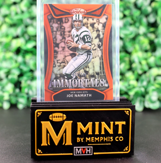 JOE NAMATH 2025 PANINI CERTIFIED IMMORTALS MIRROR ORANGE /149 JETS HOF