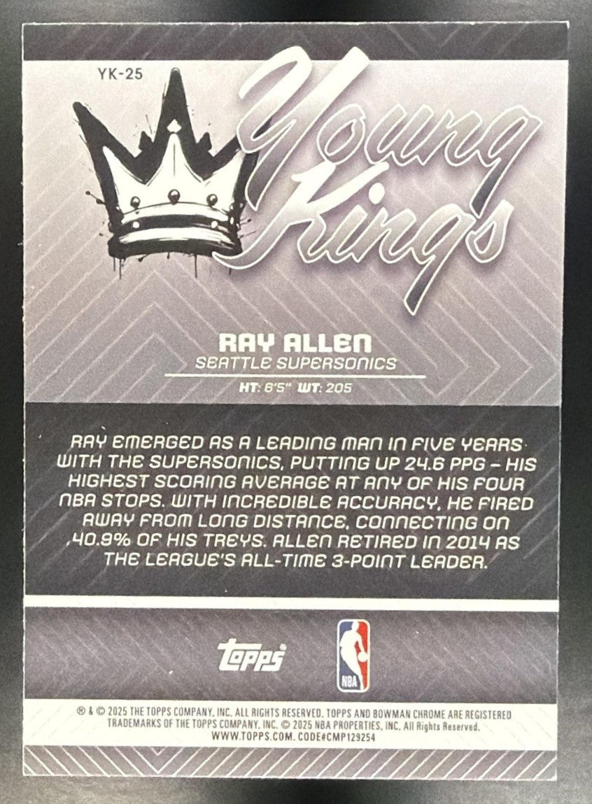 RAY ALLEN 2025-26 BOWMAN #YK-25 CHROME YOUNG KINGS SUPERSONICS