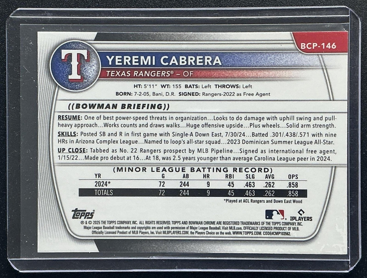 2025 Bowman Yeremi Cabrera #BCP-146 Chrome Mega Box Refractor 1st Prospect