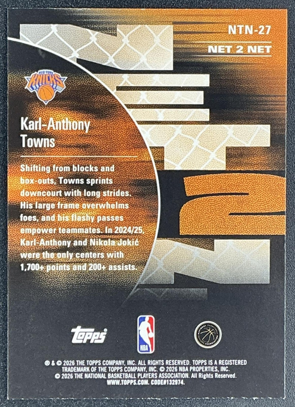 KARL-ANTHONY TOWNS 2025-26 TOPPS HOOPS #NTN-27 NET 2 KNICKS