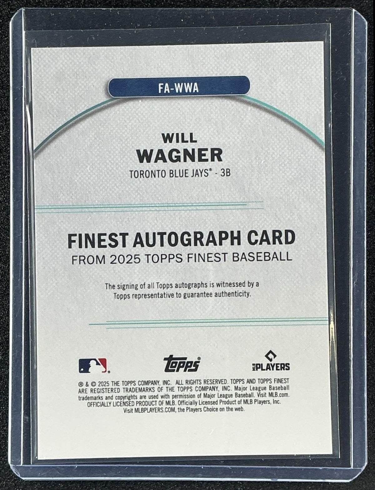 WILL WAGNER 2025 TOPPS FINEST #FA-WWA AUTO PURPLE REFRACTOR 7/125 RC BLUE JAYS