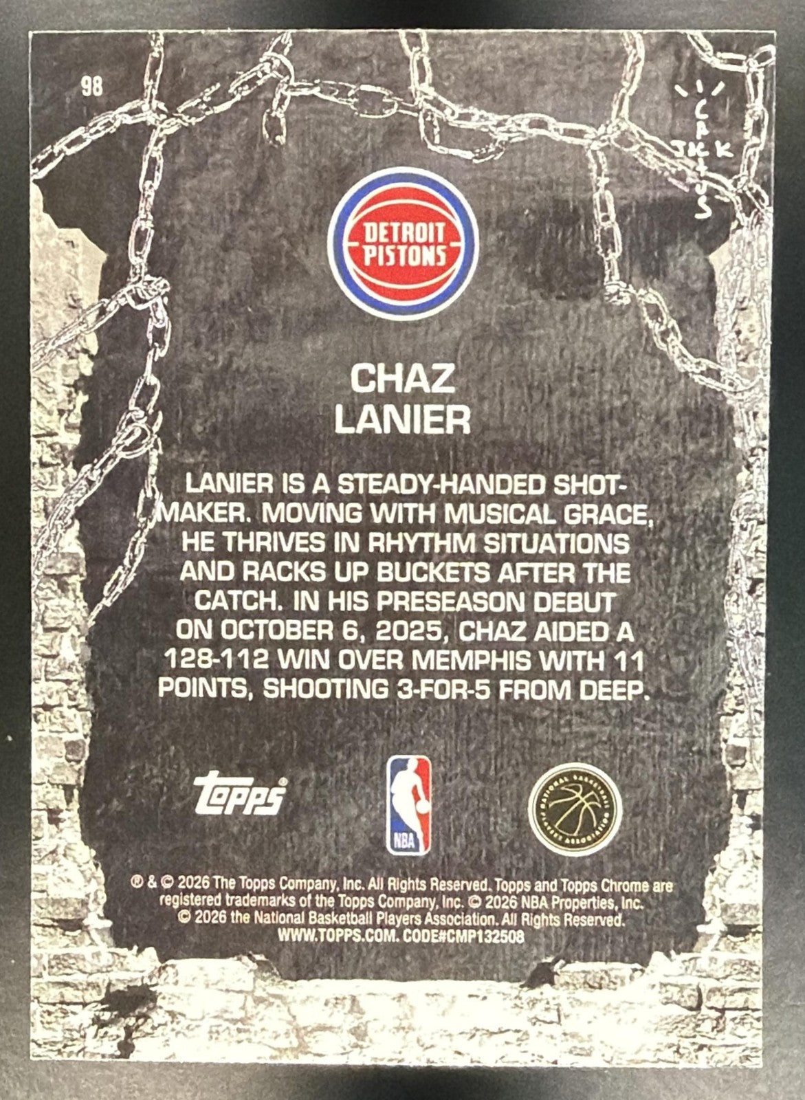 CHAZ LANIER 2025-26 TOPPS CHROME X CACTUS JACK #98 RC PISTONS