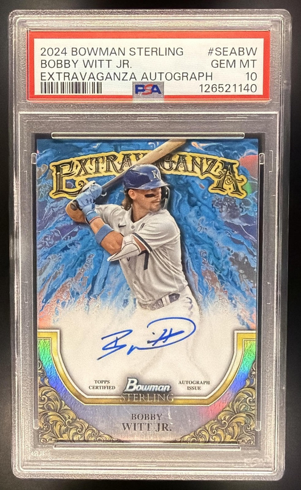 BOBBY WITT JR. 2024 BOWMAN STERLING #SEA-BW EXTRAVAGANZA AUTO /75 ROYALS PSA 10
