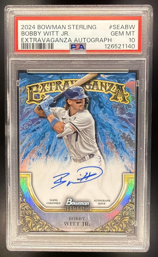 BOBBY WITT JR. 2024 BOWMAN STERLING #SEA-BW EXTRAVAGANZA AUTO /75 ROYALS PSA 10